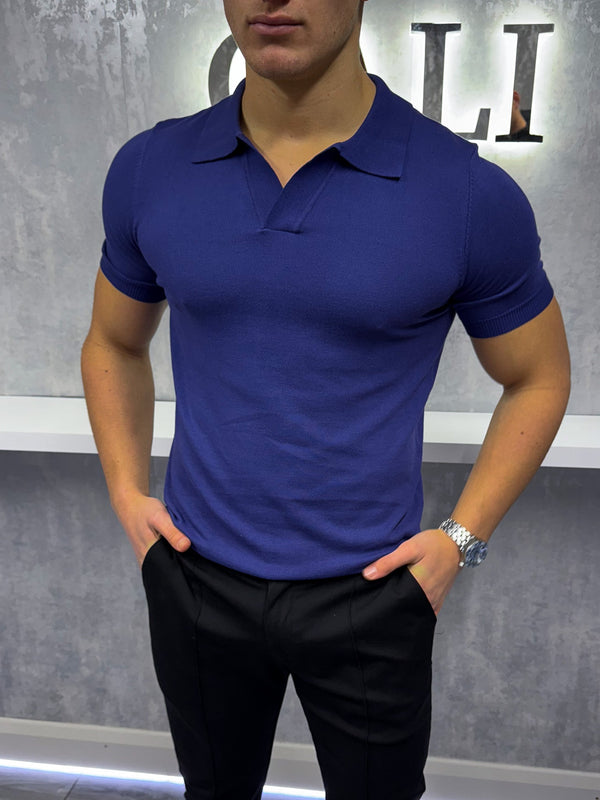 Poloshirt mit kubanischem Kragen – Marineblau